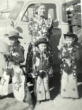 R5 Photograph Grandma With 3 Boys Grandsons Cowboys 1954 picture