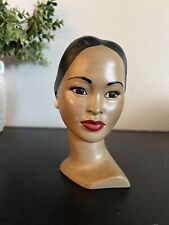Young Girl Head Bust Ceramic Statue Holland Mold Hand Painted Vintage Brown picture
