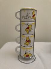 Set Of 4 Disney Winnie The Pooh 3oz Stacking Espresso Cups With Metal Rack new picture