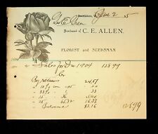 1905 C.E. Allen Florist Billhead Brattleboro VT to George E. Greene - Pharmacist picture
