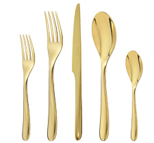 NEW CHRISTOFLE L'AME STAINLESS STEEL GOLD 5-PC FLATWARE SET #2327186 BRAND NIB picture