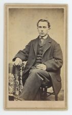 Antique CDV Circa 1860s Handsome Young Man Sitting in Victorian Era Suit & Tie picture