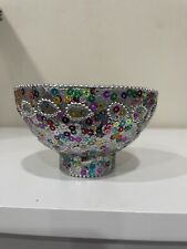 Beaded Silver Tone Prayer Bowl. 4” Wide 2.5” Wide. picture