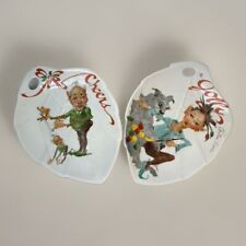 Vtg Hand Painted Serving Platters (2) Christmas Jolly Decorator & Cheers Signed picture