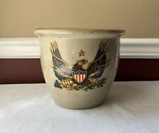 Antique Stone Ware Crock with Early US Federal Patriotic Eagle And Canons Flag picture