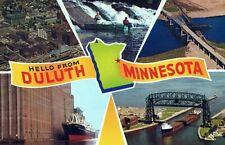 Hello From Duluth Minnesota Aerial Lift Bridge Vintage Chrome Post Card picture
