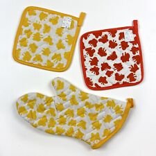 Lot of 3 VTG Mid Century Mod Butterfly Print Pot Holders Hot Pads Oven Mitt NEW picture