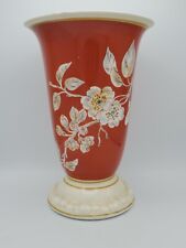 VGT Lovely German Porcelain Vase Orange W/ Floral Design ~White Interior Signed. picture