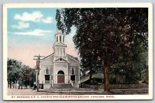 Postcard St Bernard's R.C. Church & Old Burying Ground, Concord MA T160 picture