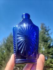 STUNNING Deep Cobalt STARBURST FLASK☆ 1920's Dark Blue Handblown Ribbed Bottle picture