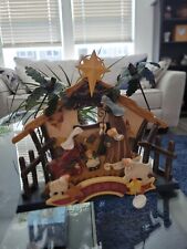 Animated Musical CHRISTMAS Nativity Scene wood metal rustic SEE VIDEO picture