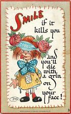 Embossed Tuck Postcard Smiles 169 Artist Dwig Die With a Grin On Your Face picture