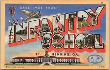 1942 Fort Benning, GA Large Letter Linen Postcard Greetings from INFANTRY SCHOOL picture