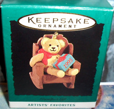 Grandpa's Gift`1995`Miniature-Little Bear In Rocker With Gift,Hallmark Ornament picture
