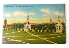 New Haven Connecticut  Three Churches on The Green VTG  Linen postcard posted picture
