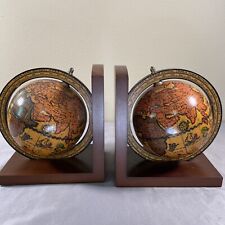 Vintage Italian Made Spinning World Globe Wood Bookends picture
