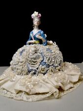 Exceptionally Fine Antique German Porcelain Half Doll Dressed In Beaded Net Gown picture