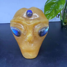 1pcs Natural Yellow Calcite Quartz Carved Alien skull Crystal  Energy Healing picture