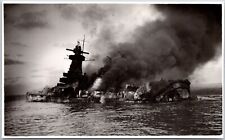 Burning Admiral Graf Spee Scuttling German Warship RPPC Postcard picture