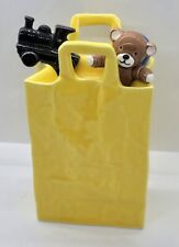 RARE Vintage Department 56 Ceramic Teddy Bear & Toys In A Bag Yellow Coin Bank  picture