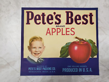 ORIGINAL PETE'S BEST APPLE WOOD CRATE LABEL Pete's Best Packing Co Wenatchee WA picture