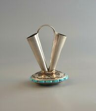 Rare Extraordinary Vtg Navajo Indian Miniature Silver Wedding Vase Turquoise 3