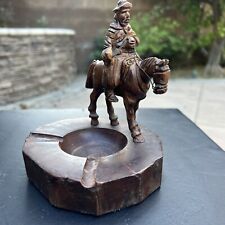 Vintage Folk Art Wooden Ashtray - End of the Trail Native American On Horseback picture