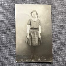 Antique Postcard Rppc Girl Wearing Polka Dot Dress Hair in Ringlets with Bow picture