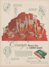 1949 Libbey Glass Corsage Hostess Sets Vintage Print Ad Etched 22K Gold L2 picture