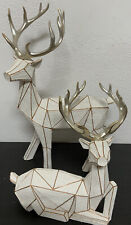 🧷 Set of TWO Decorative Holiday Geometric Deer. 20 inch.  Cream/Gold 🆕 Read👇 picture