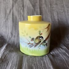 Vintage Prov Saxe ES Germany Porcelain Vase Jar Hand Painted Bird Design Yellow picture