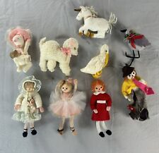 9 Vintage Handmade Christmas Ornaments 1970s Lil Bo Peep Annie Clown Animals picture
