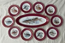 Antique Fish Platter & 10 Plates, Red & Gold Porcelain Austria picture