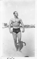 1952 Sexy Buff Muscle Man on Beach Snapshot Photo Weightlifting Gay Int. Bridge picture