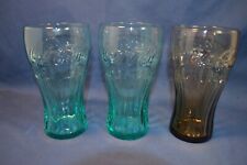 3 COCA COLA COKE GLASSES,2 GREEN,1 TAN,NICE PREOWNED COND,BEEN STORED AWAY picture