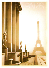 postcard 4x5.5 Eiffel Tower seen past statues Paris France reproduction 4948 picture