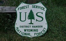 VINTAGE WYOMING US NATIONAL FOREST RANGER SERVICE PORCELAIN SIGN ROAD TRAIL RARE picture