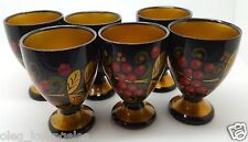 Russian 70's Vintage Russian Hand Painted Khokhloma 6 Glass Goblets Shot  picture