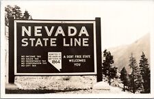 RPPC Nevada State Line Sign  - 1947 Real Photo Postcard- Debt Free State picture