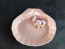 Vtg Pink ceramic crab shell trinket tray bowl 6.5