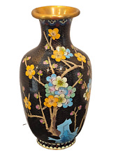 Vintage Chinese Cloisonne Hand Painted Enamel on Brass Vase Floral Pattern picture
