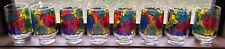 Vintage MCM 60s 70s Drinking Glasses 8 Set Stained Glass Colorful Fruit Cups  picture