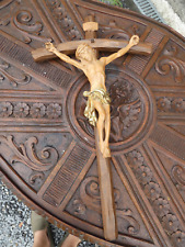 Vintage french wood carved crucifix picture