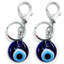 2 Blue Evil Eye Glass Keychain Ring Nazar Hamsa Good Lucky Charm Amulet Gift New picture