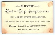 c1880 LEVIS HAT AND CAP EMPORIUM PHILADELPHIA PA RARE VICTORIAN TRADE CARD P1746 picture