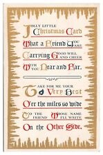 Vintage Jolly Little Christmas Card Poem Postcard c1909 Gold Border Divided Back picture