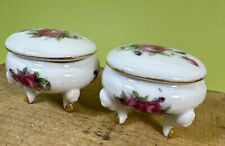 Vtg E.W. Japan Handpainted Trinket/Pill Box~Footed Feet With Rose design~ Lot 2 picture