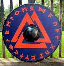 Arthur Overseas® Handmade Red Valknut Smooth 24-Inch Wooden Viking Shield picture