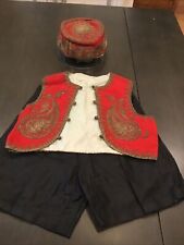 19C. VINTAGE CHILDS TURKISH OTTOMAN HAND GOLD EMBROIDERED VEST  SHORTS CAP picture