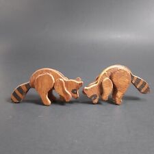 2 Vtg Mini Hand Carved Wooden Raccoon Figurines Primitive Folk Art Country Decor picture